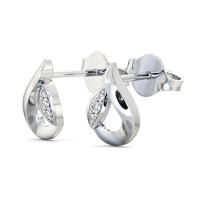 Tear Drop Round Diamond Earrings 18K White Gold - Blarney ERG28_WG_SIDE