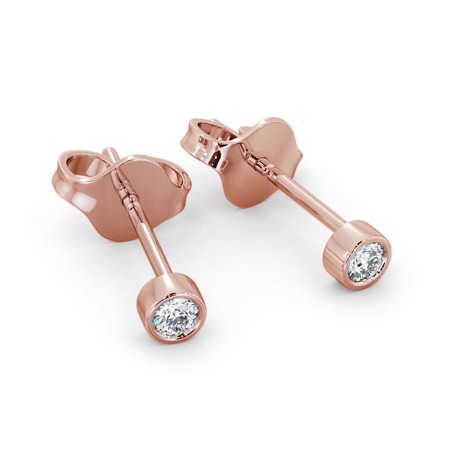 Round Diamond Bezel Stud Earrings 18K Rose Gold - Belgrave ERG2_RG_FLAT