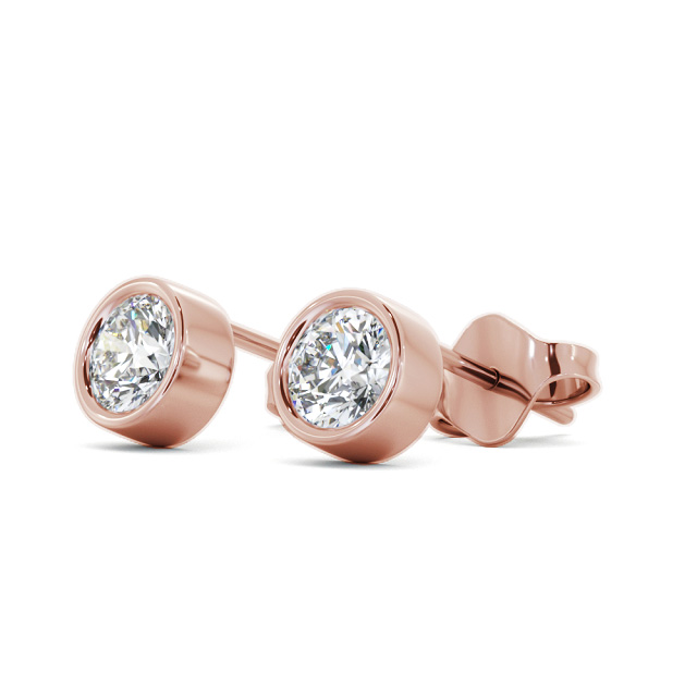 Round Diamond Bezel Stud Earrings 9K Rose Gold - Belgrave ERG2_RG_SIDE