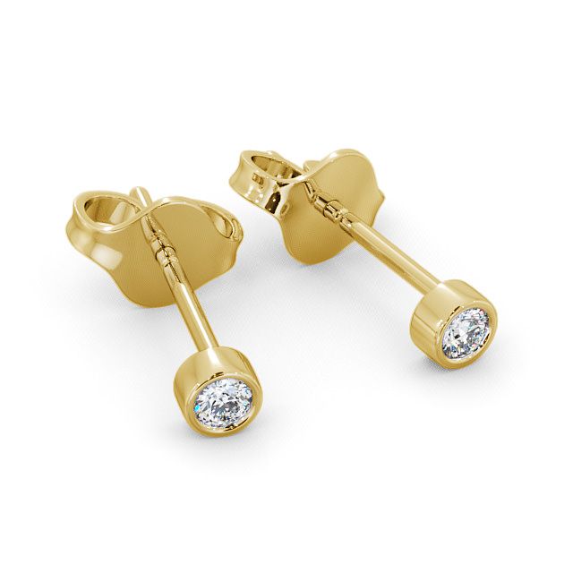 Round Diamond Bezel Stud Earrings 18K Yellow Gold - Belgrave ERG2_YG_FLAT