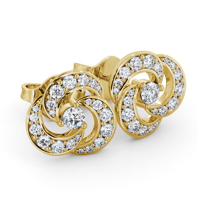Cluster Round Diamond Earrings 18K Yellow Gold - Bewerley ERG32_YG_FLAT