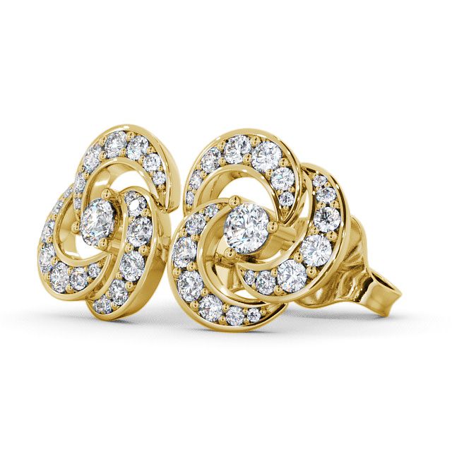 Cluster Round Diamond Earrings 18K Yellow Gold - Bewerley ERG32_YG_SIDE