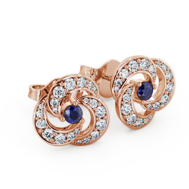 Cluster Blue Sapphire and Diamond 1.19ct Earrings 18K Rose Gold - Bewerley ERG32GEM_RG_BS_FLAT