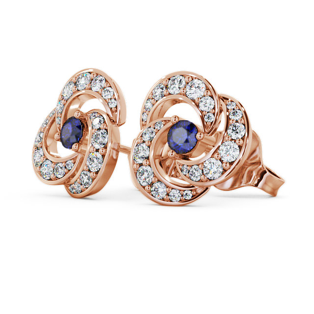 Cluster Blue Sapphire and Diamond 1.19ct Earrings 9K Rose Gold - Bewerley ERG32GEM_RG_BS_SIDE