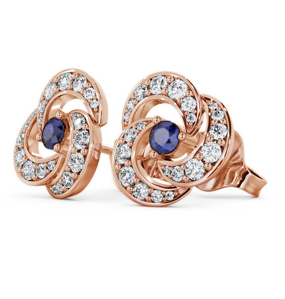  Cluster Blue Sapphire and Diamond 1.19ct Earrings 9K Rose Gold - Bewerley ERG32GEM_RG_BS_THUMB1 