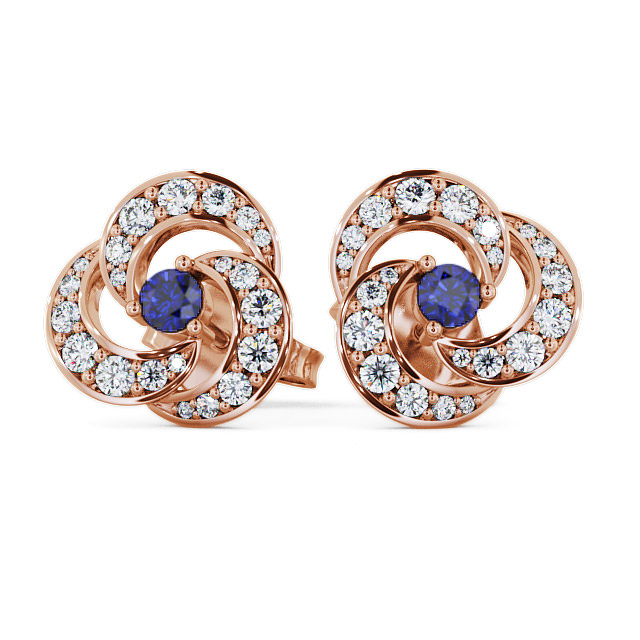 Cluster Blue Sapphire and Diamond 1.19ct Earrings 18K Rose Gold - Bewerley ERG32GEM_RG_BS_UP