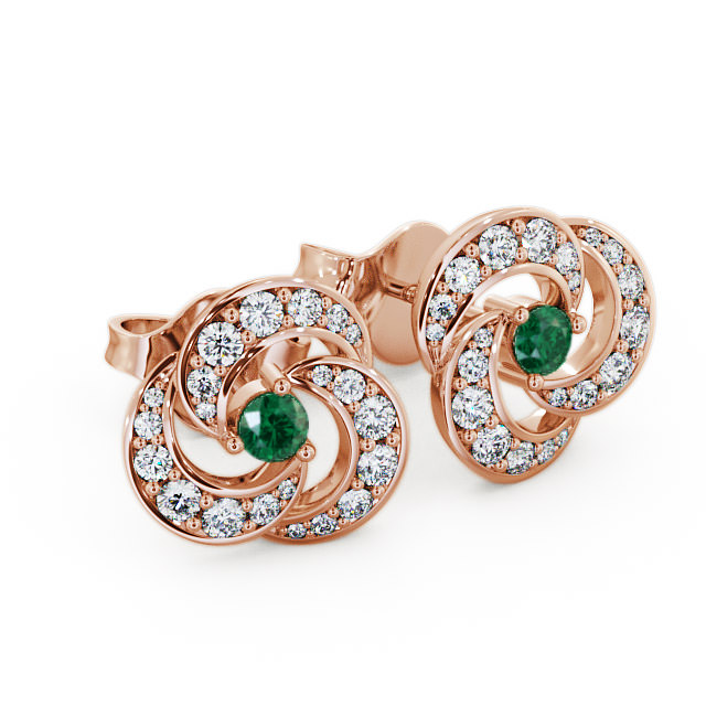 Cluster Emerald and Diamond 1.13ct Earrings 18K Rose Gold - Bewerley ERG32GEM_RG_EM_FLAT