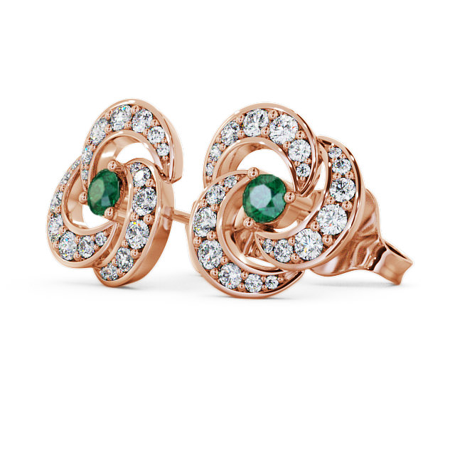 Cluster Emerald and Diamond 1.13ct Earrings 18K Rose Gold - Bewerley ERG32GEM_RG_EM_SIDE