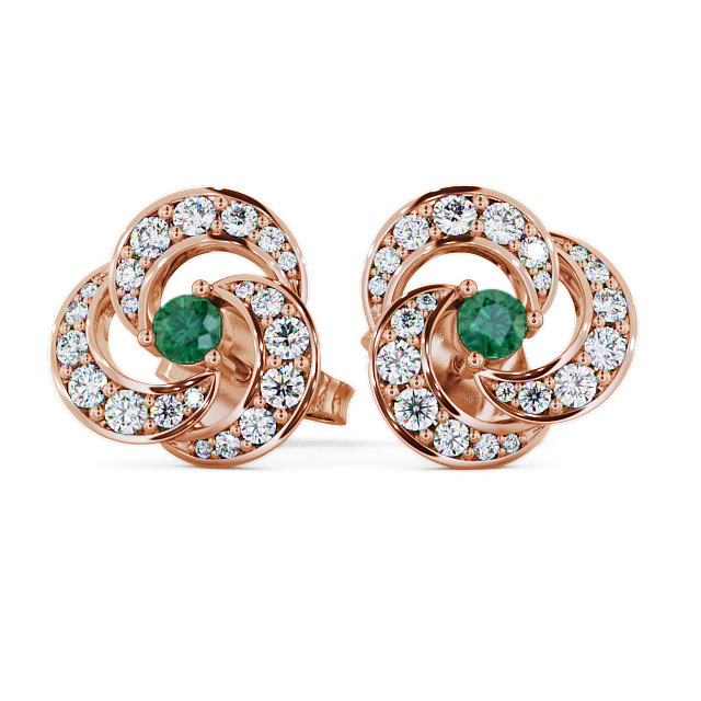 Cluster Emerald and Diamond 1.13ct Earrings 18K Rose Gold - Bewerley ERG32GEM_RG_EM_UP