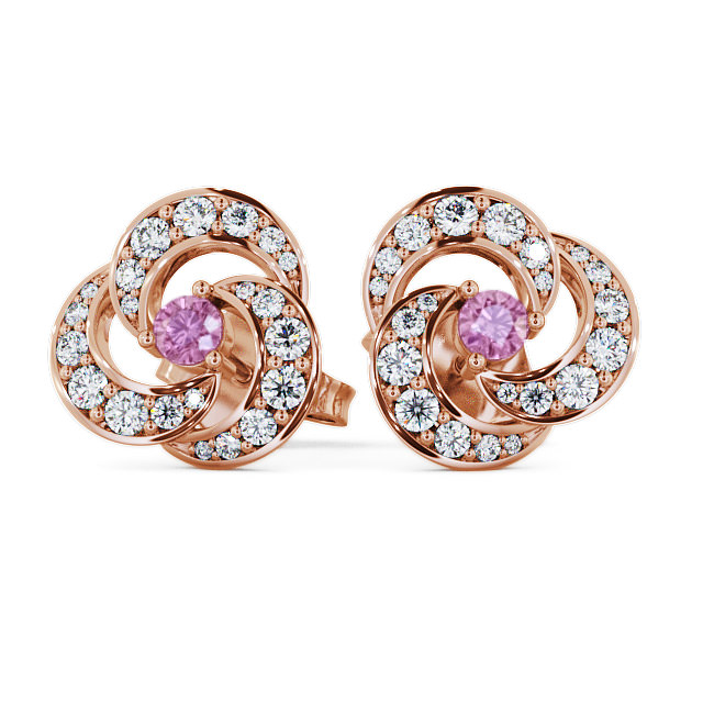 Cluster Pink Sapphire and Diamond 1.19ct Earrings 18K Rose Gold - Bewerley ERG32GEM_RG_PS_UP