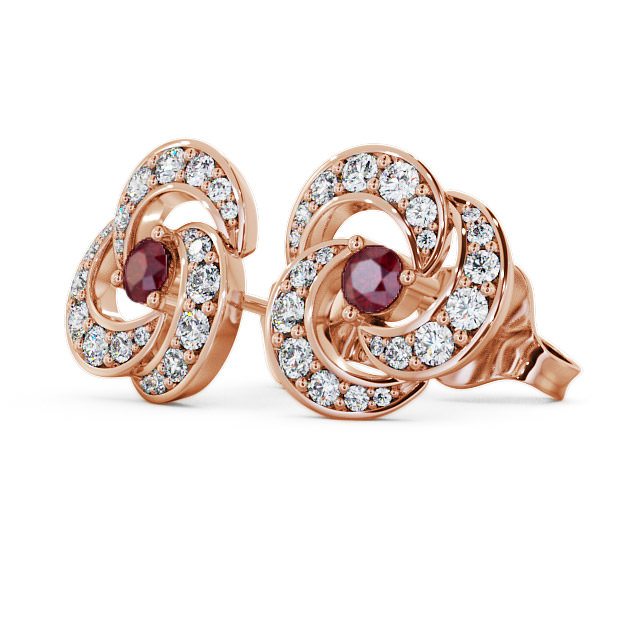 Cluster Ruby and Diamond 1.19ct Earrings 9K Rose Gold - Bewerley ERG32GEM_RG_RU_SIDE