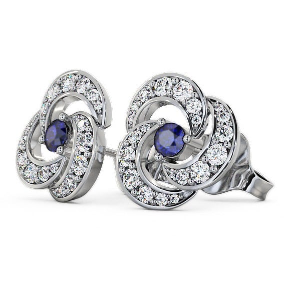  Cluster Blue Sapphire and Diamond 1.19ct Earrings 18K White Gold - Bewerley ERG32GEM_WG_BS_THUMB1 