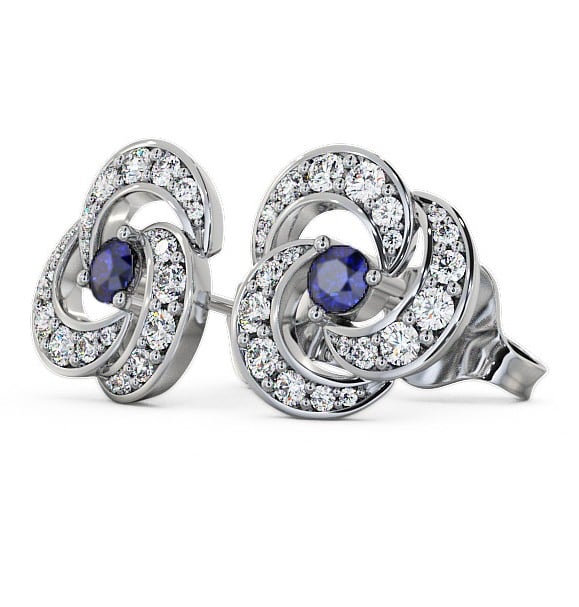 Cluster Blue Sapphire and Diamond 1.19ct Earrings 18K White Gold ERG32GEM_WG_BS_THUMB1