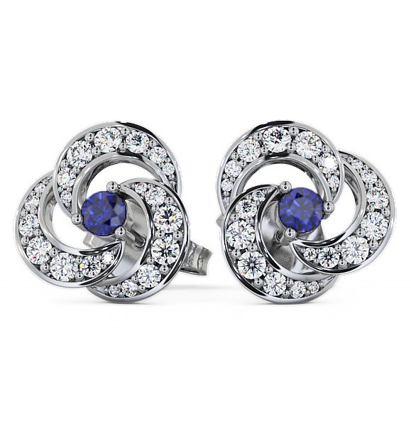  Cluster Blue Sapphire and Diamond 1.19ct Earrings 18K White Gold - Bewerley ERG32GEM_WG_BS_THUMB2 