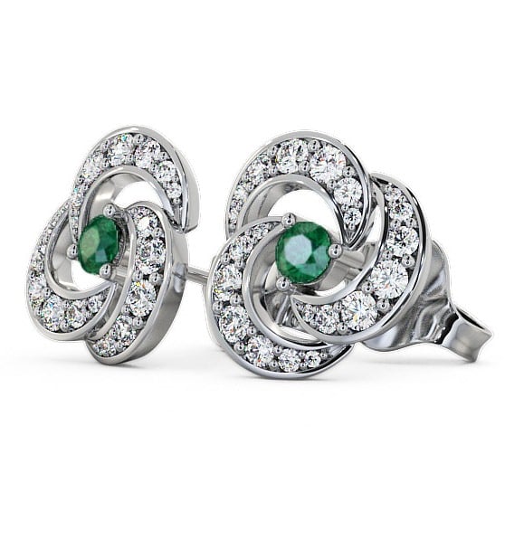  Cluster Emerald and Diamond 1.13ct Earrings 18K White Gold - Bewerley ERG32GEM_WG_EM_THUMB1 