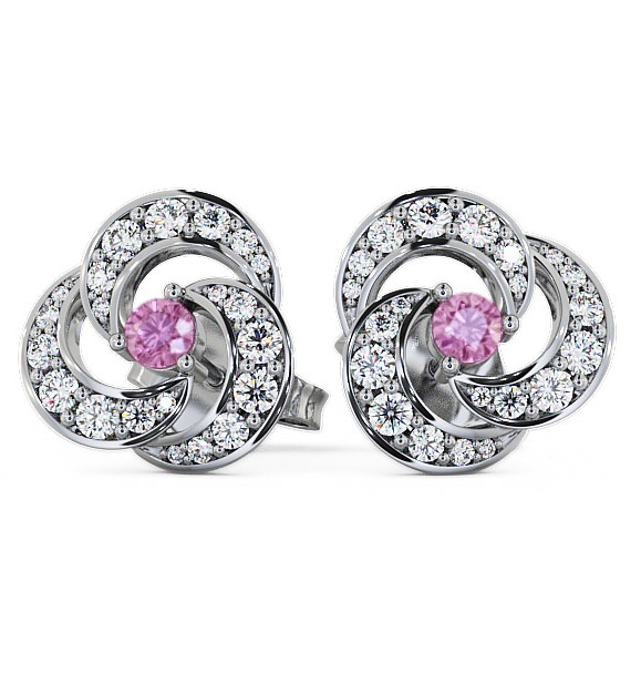  Cluster Pink Sapphire and Diamond 1.19ct Earrings 18K White Gold - Bewerley ERG32GEM_WG_PS_THUMB2 