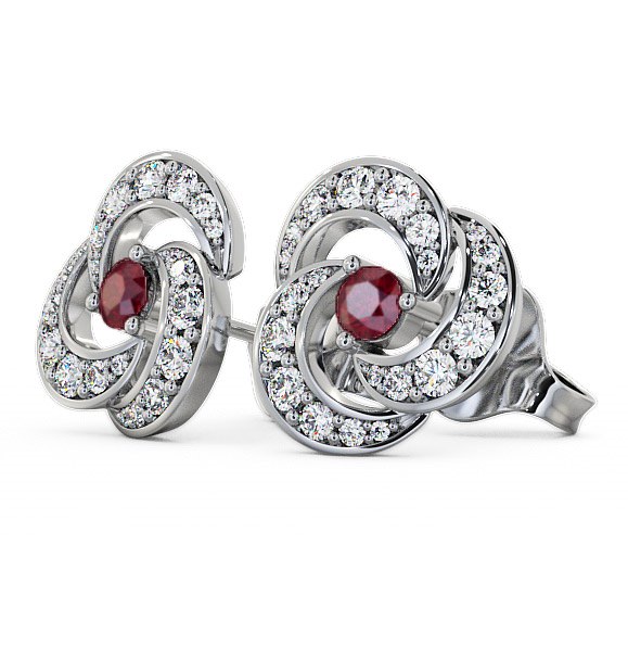 Cluster Ruby and Diamond 1.19ct Earrings 18K White Gold ERG32GEM_WG_RU_THUMB1