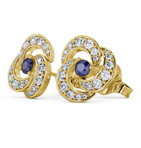  Cluster Blue Sapphire and Diamond 1.19ct Earrings 9K Yellow Gold - Bewerley ERG32GEM_YG_BS_THUMB1 