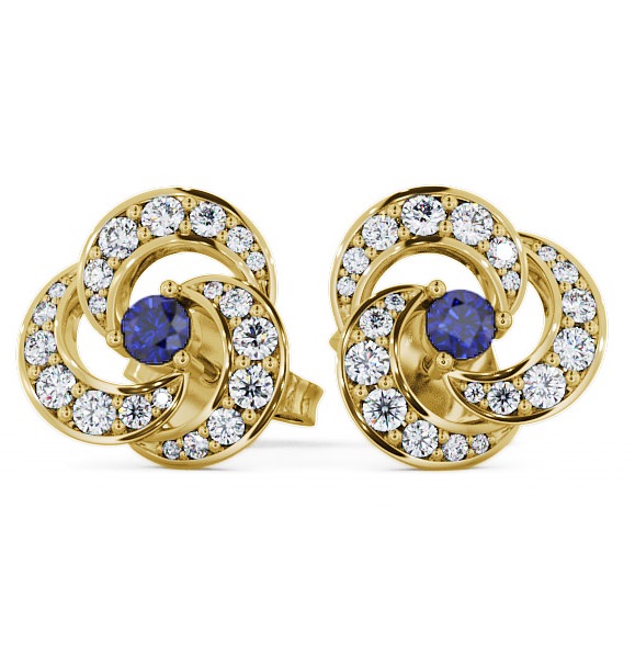  Cluster Blue Sapphire and Diamond 1.19ct Earrings 18K Yellow Gold - Bewerley ERG32GEM_YG_BS_THUMB2 