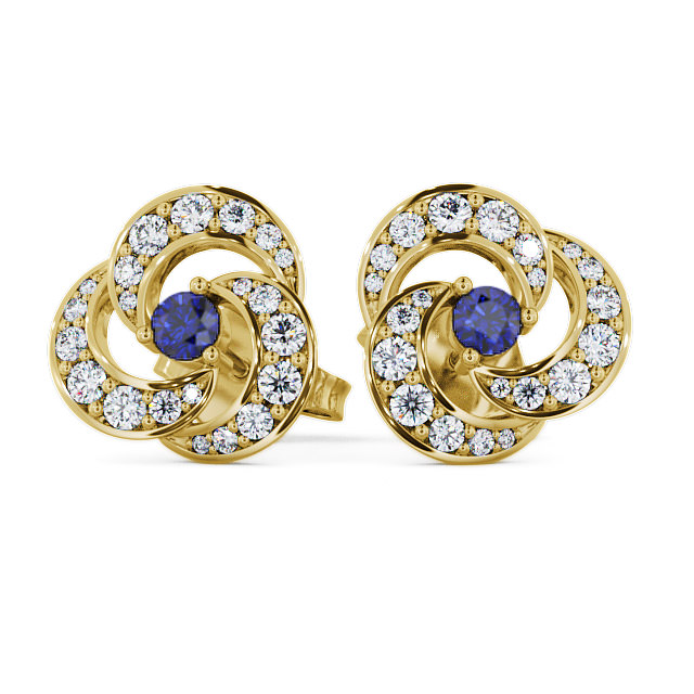 Cluster Blue Sapphire and Diamond 1.19ct Earrings 18K Yellow Gold - Bewerley ERG32GEM_YG_BS_UP