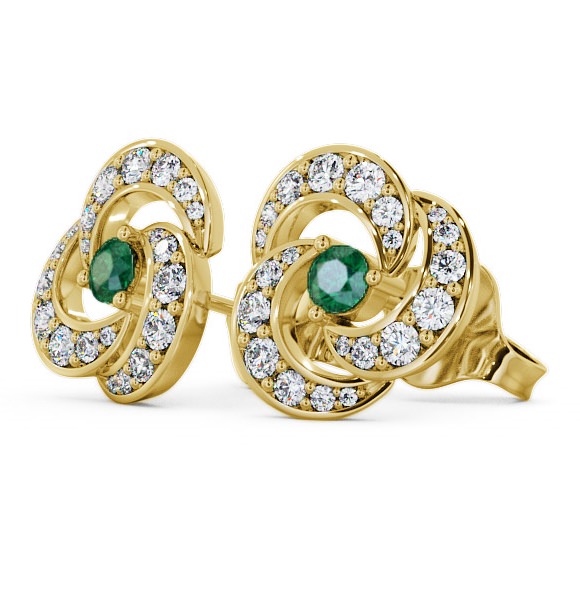  Cluster Emerald and Diamond 1.13ct Earrings 18K Yellow Gold - Bewerley ERG32GEM_YG_EM_THUMB1 