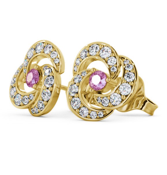  Cluster Pink Sapphire and Diamond 1.19ct Earrings 9K Yellow Gold - Bewerley ERG32GEM_YG_PS_THUMB1 