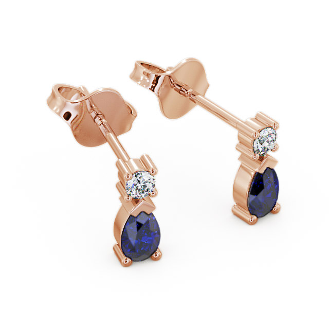 Drop Style Blue Sapphire and Diamond 0.72ct Earrings 9K Rose Gold - Adeyfield ERG34GEM_RG_BS_FLAT