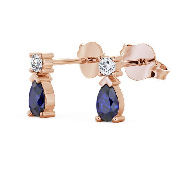 Drop Style Blue Sapphire and Diamond 0.72ct Earrings 9K Rose Gold - Adeyfield