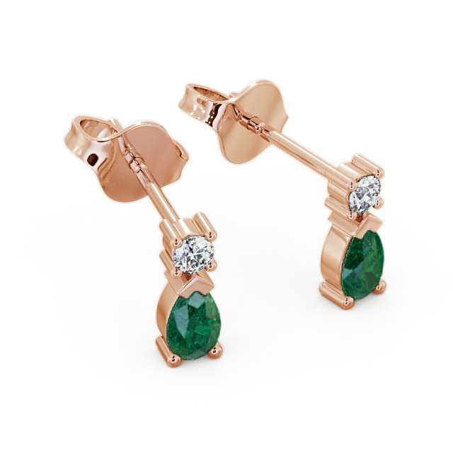 Drop Style Emerald and Diamond 0.62ct Earrings 18K Rose Gold - Adeyfield ERG34GEM_RG_EM_FLAT