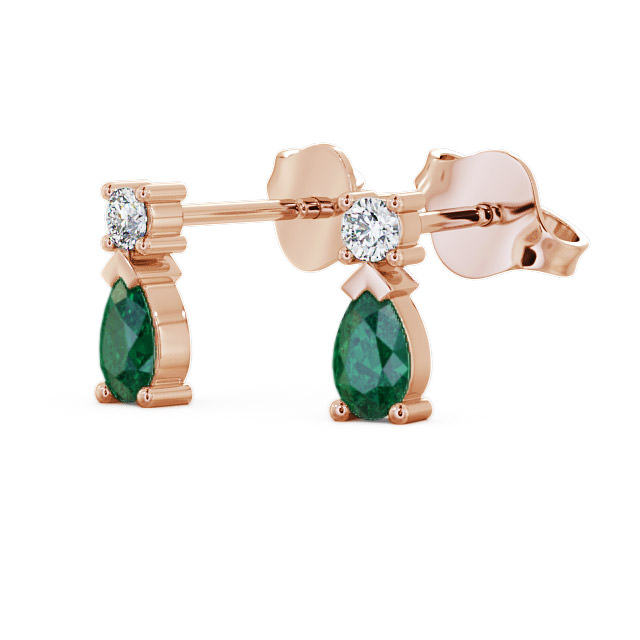 Drop Style Emerald and Diamond 0.62ct Earrings 9K Rose Gold - Adeyfield
