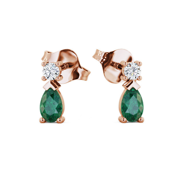 Drop Style Emerald and Diamond 0.62ct Earrings 18K Rose Gold - Adeyfield ERG34GEM_RG_EM_UP