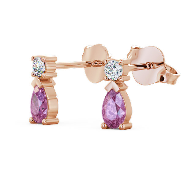 Drop Style Pink Sapphire and Diamond 0.72ct Earrings 9K Rose Gold - Adeyfield