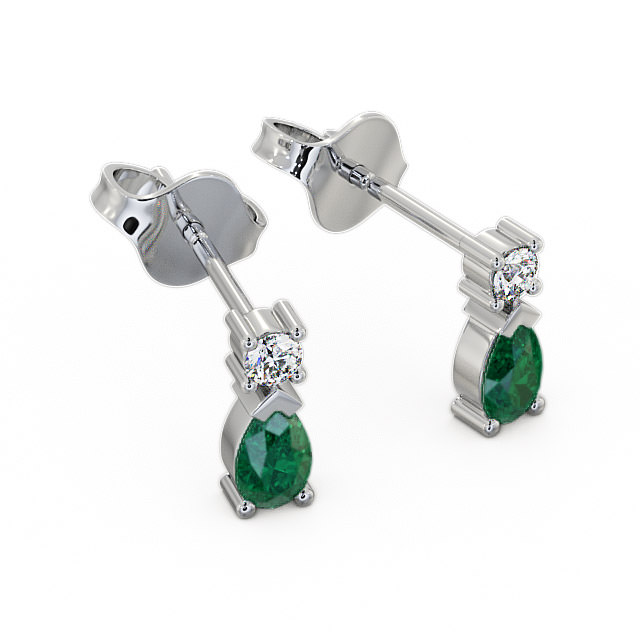 Drop Style Emerald and Diamond 0.62ct Earrings 18K White Gold - Adeyfield ERG34GEM_WG_EM_FLAT