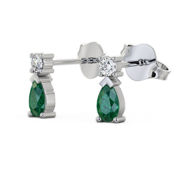 Drop Style Emerald and Diamond 0.62ct Earrings 18K White Gold - Adeyfield