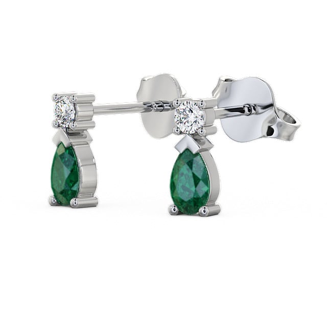 Drop Style Emerald and Diamond 0.62ct Earrings 9K White Gold - Adeyfield ERG34GEM_WG_EM_SIDE