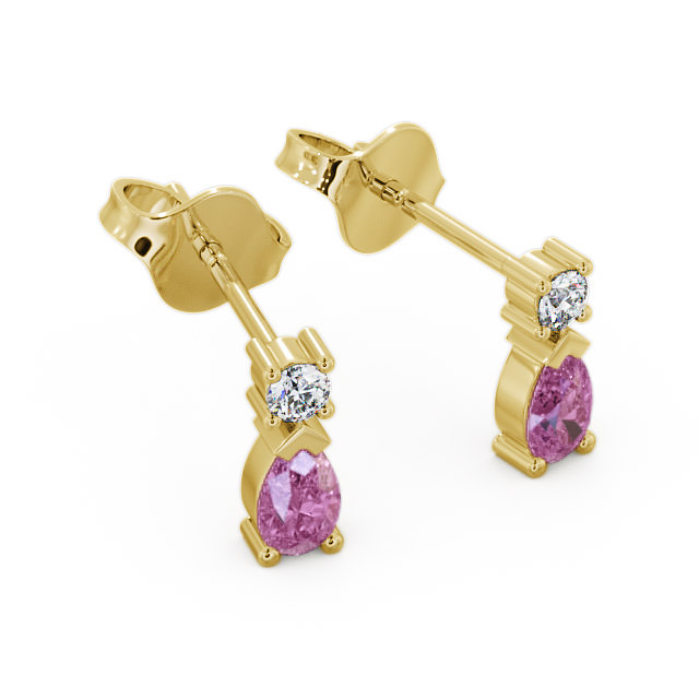 Drop Style Pink Sapphire and Diamond 0.72ct Earrings 18K Yellow Gold - Adeyfield ERG34GEM_YG_PS_FLAT