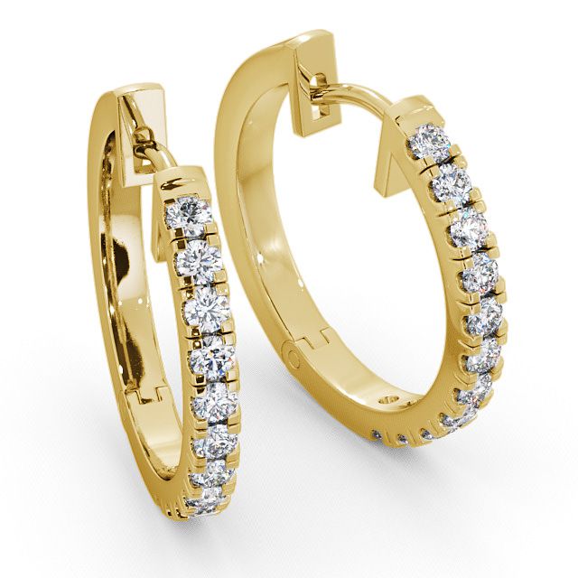 Hoop Round Diamond Earrings 18K Yellow Gold - Harper ERG35_YG_FLAT