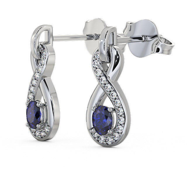 Drop Style Blue Sapphire and Diamond 0.81ct Earrings 18K White Gold - Dunslea ERG36GEM_WG_BS_SIDE