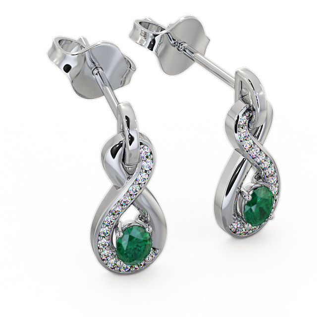 Drop Style Emerald and Diamond 0.61ct Earrings 18K White Gold - Dunslea ERG36GEM_WG_EM_FLAT