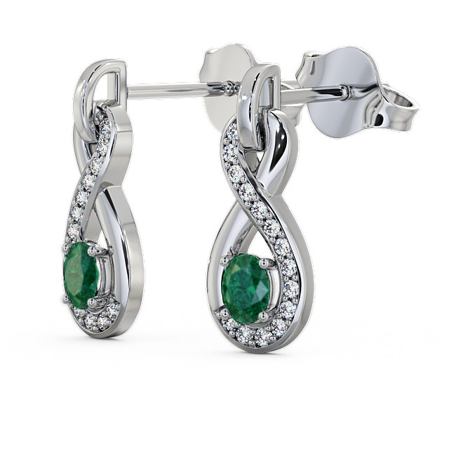 Drop Style Emerald and Diamond 0.61ct Earrings 18K White Gold - Dunslea