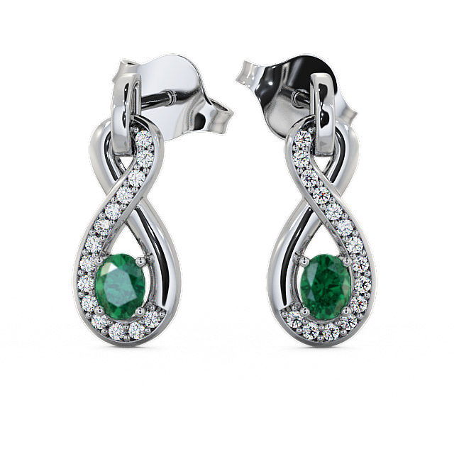 Drop Style Emerald and Diamond 0.61ct Earrings 18K White Gold - Dunslea ERG36GEM_WG_EM_UP