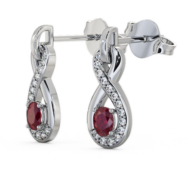Drop Style Ruby and Diamond 0.81ct Earrings 9K White Gold - Dunslea ERG36GEM_WG_RU_SIDE