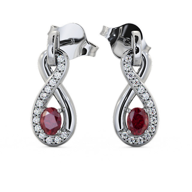 Drop Style Ruby and Diamond 0.81ct Earrings 18K White Gold - Dunslea ERG36GEM_WG_RU_UP