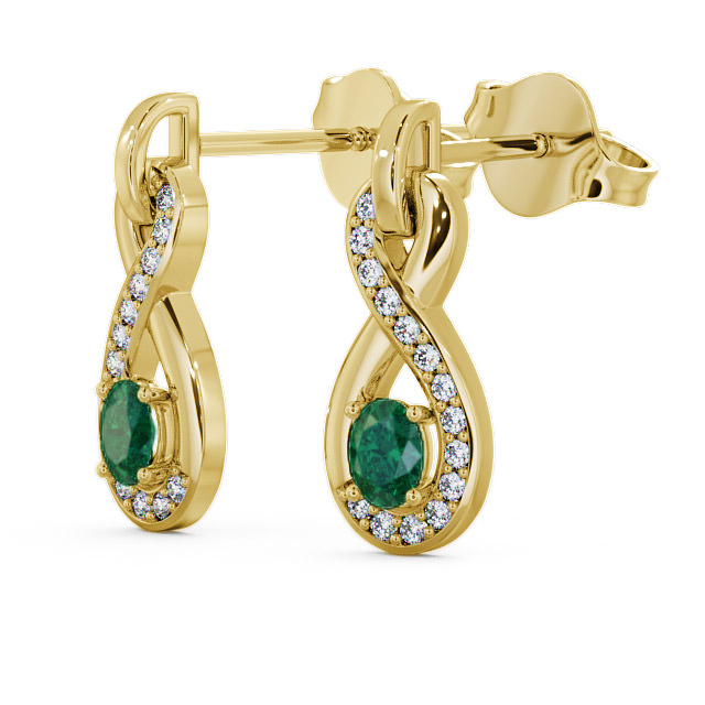Drop Style Emerald and Diamond 0.61ct Earrings 18K Yellow Gold - Dunslea ERG36GEM_YG_EM_SIDE