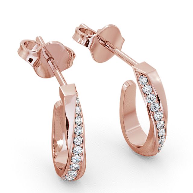 Hoop Round Diamond 0.13ct Earrings 18K Rose Gold - Greta ERG40_RG_FLAT