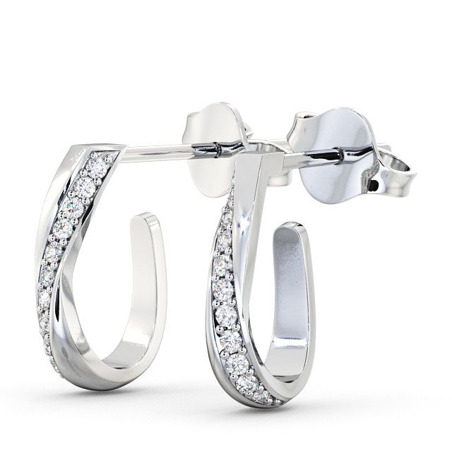 Hoop Round Diamond 0.13ct Earrings 18K White Gold - Greta ERG40_WG_SIDE