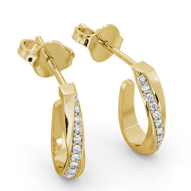 Hoop Round Diamond 0.13ct Earrings 18K Yellow Gold - Greta ERG40_YG_FLAT