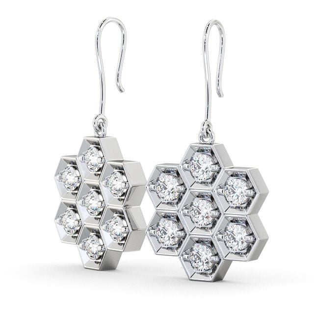Drop Round Diamond Earrings 18K White Gold - Laragh ERG42_WG_SIDE