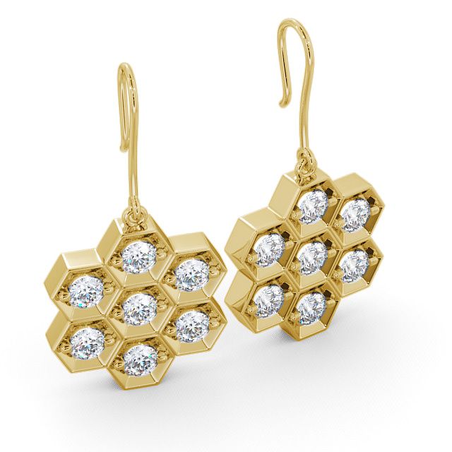 Drop Round Diamond Earrings 9K Yellow Gold - Laragh