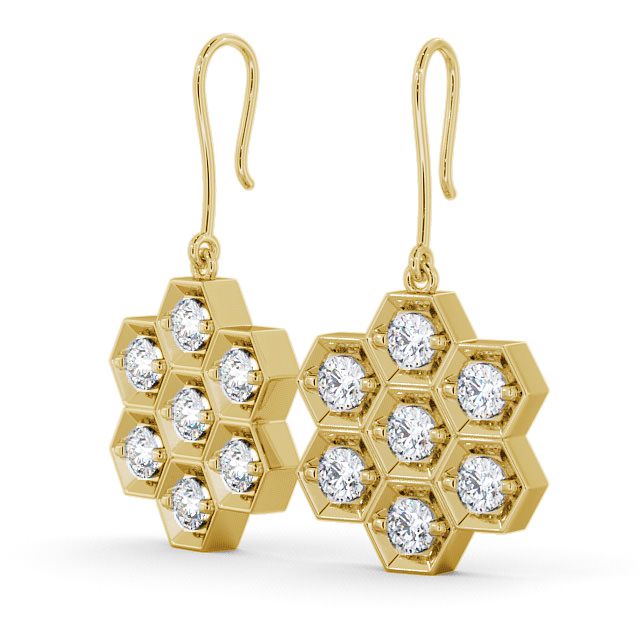  Drop Round Diamond Earrings 18K Yellow Gold - Laragh ERG42_YG_SIDE 